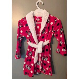 Disney Jr Girl's Minnie Mouse Red White Polka Dot Bath Robe w/Tie Size 4T/5T